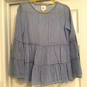 Nimo pinstripe long sleeve tiered blouse